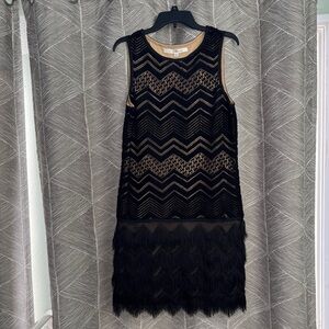 Sleeveless Black / Nude Chevron Fringe Dress